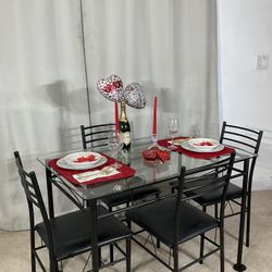 Black Glass & Iron Dining Table With 4 Chairs PERFECT FOR APARTMENT 