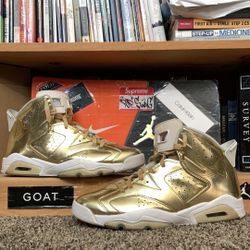 AIR JORDAN 6 RETRO-men’s gold/white ‘PINNACLE’ basketball shoes