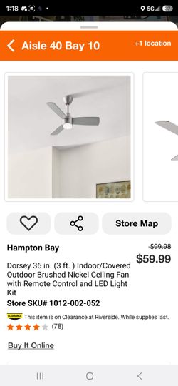 Hampton Bay Dorsey 36in Brushed Nickel Ceiling Fan