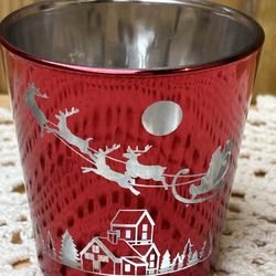 Beautiful Vintage Red Mercury Glass Santa & Reindeer Candle Holder Or Decor