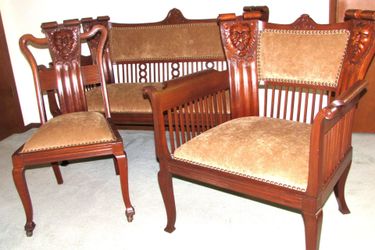 Walnut Settee and Chairs