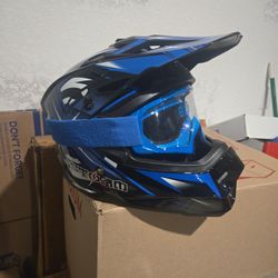 Blue Dirt Bike Helmet With Goggles