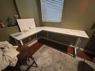 White L-Shaped Desk with Metal Legs