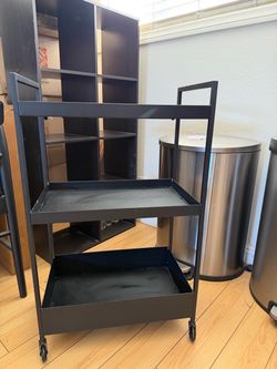 Black Metal 3-Tier Rolling Cart