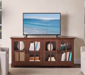 Wood TV Stand with Glass Door Cabinet
