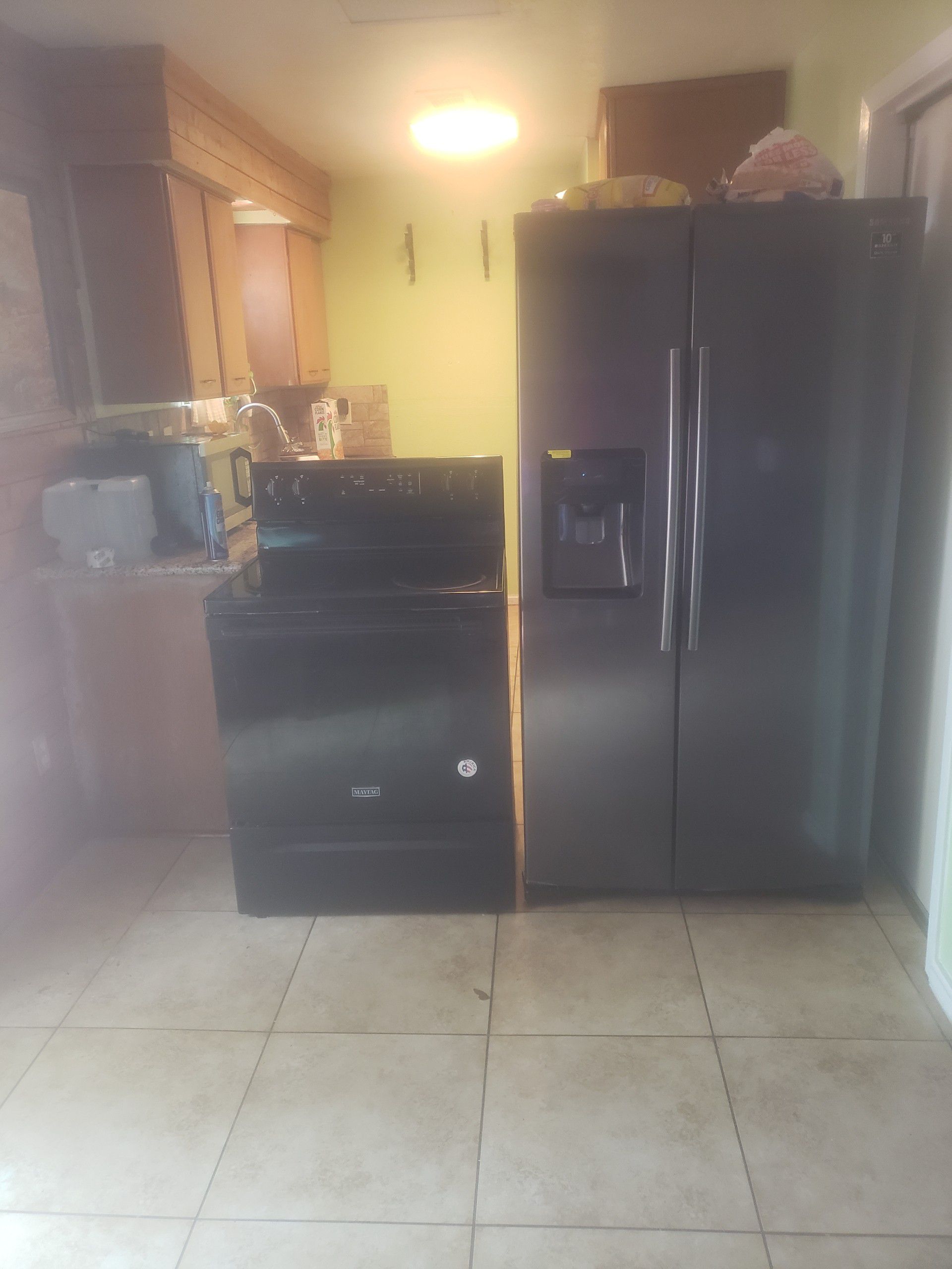 Stove and side by side refrigerator