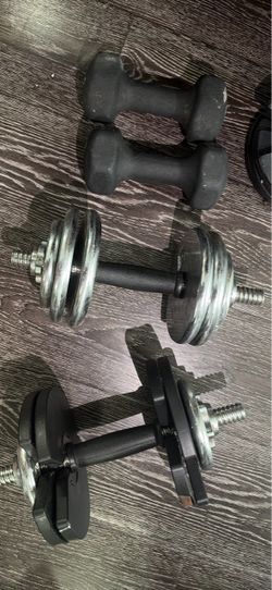Juego de pesas ajustables para gimnasio.