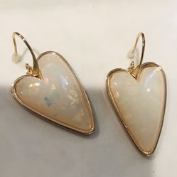 14k gold plated white pearlized Heart dangle teardrop earrings