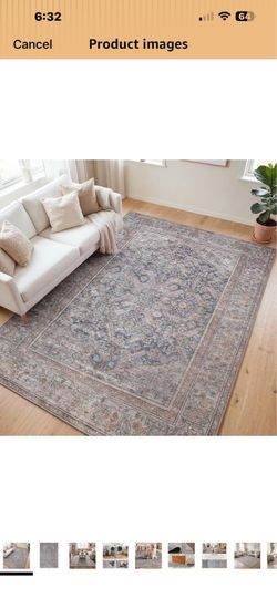 Kuden 5x7 Area Rug, Machine Washable Area Rug with Non-Slip Backing, Vintage Style, Soft, Easy Clean, Low Pile Rug for Living Room, Bedroom, Dining Ro