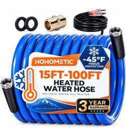 30FT Heated Water Hose for RV, -45°F Freeze Protection, Drinking Water Safe BPA-free heated drinking water hose with smart temperature control, design