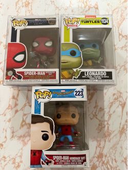 Funko Pop Bundle: 2x Spider-Man & Leonardo (TMNT) - Includes Protective Cases