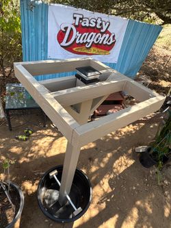 Dragon Fruit Complete Trellis with post , 25 gal and solar LED light 💡 switches to cool 😎 or warm ☀️ Simply add Dirt & Dragons this setup is ready