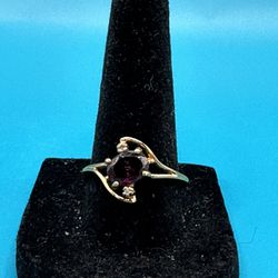 Garnet & Diamond Gold Filled Ring Size 8 Beautiful Mounting 