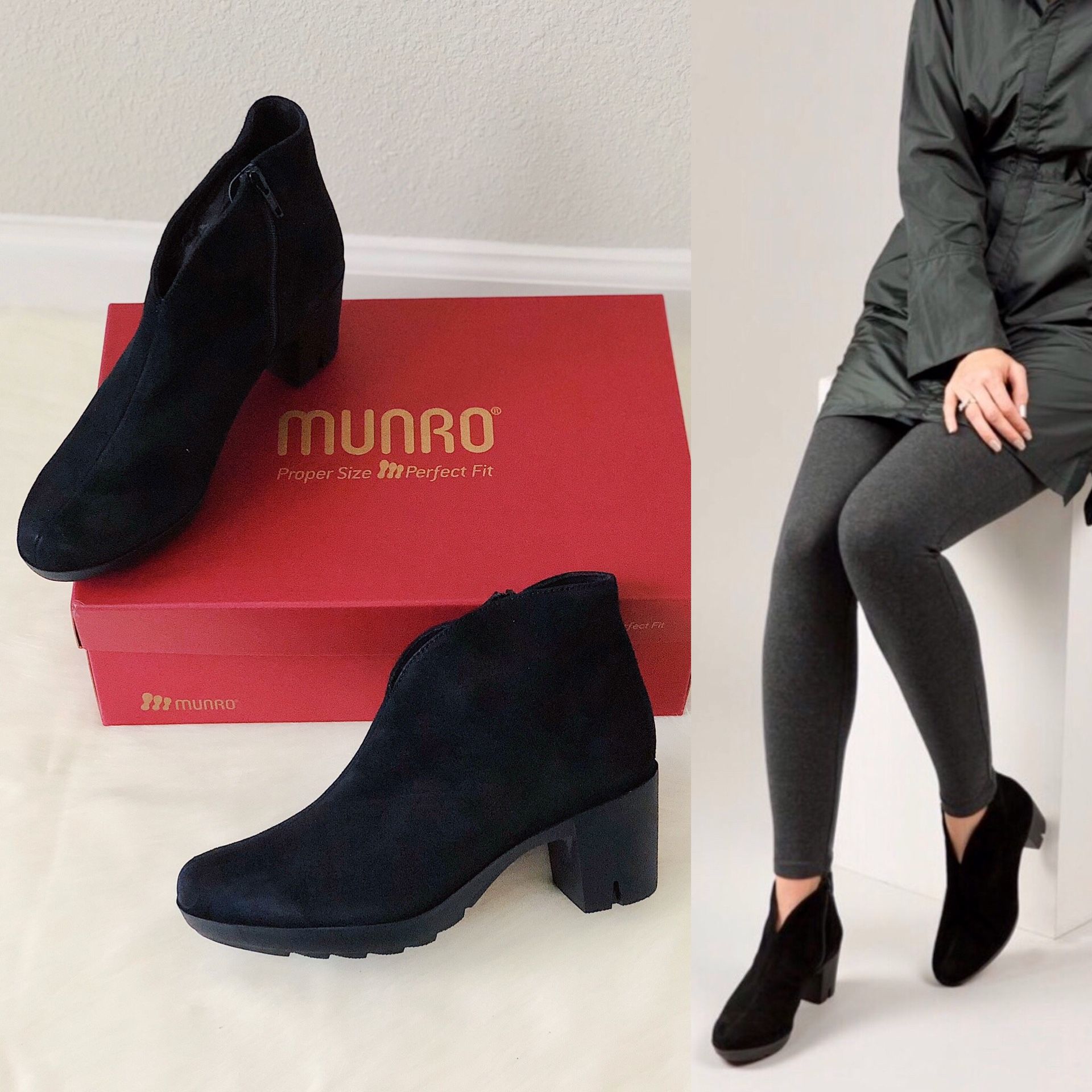 ✨New MUNRO Robynette Suede Water Resistant Booties Black Womens Size 8M