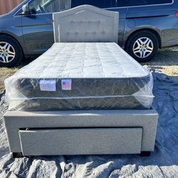 Twin Platform Storage Bed With Nice Mattress 