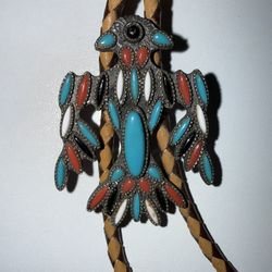 Bolo Tie  Thunderbird Turquoise Native American Vintage