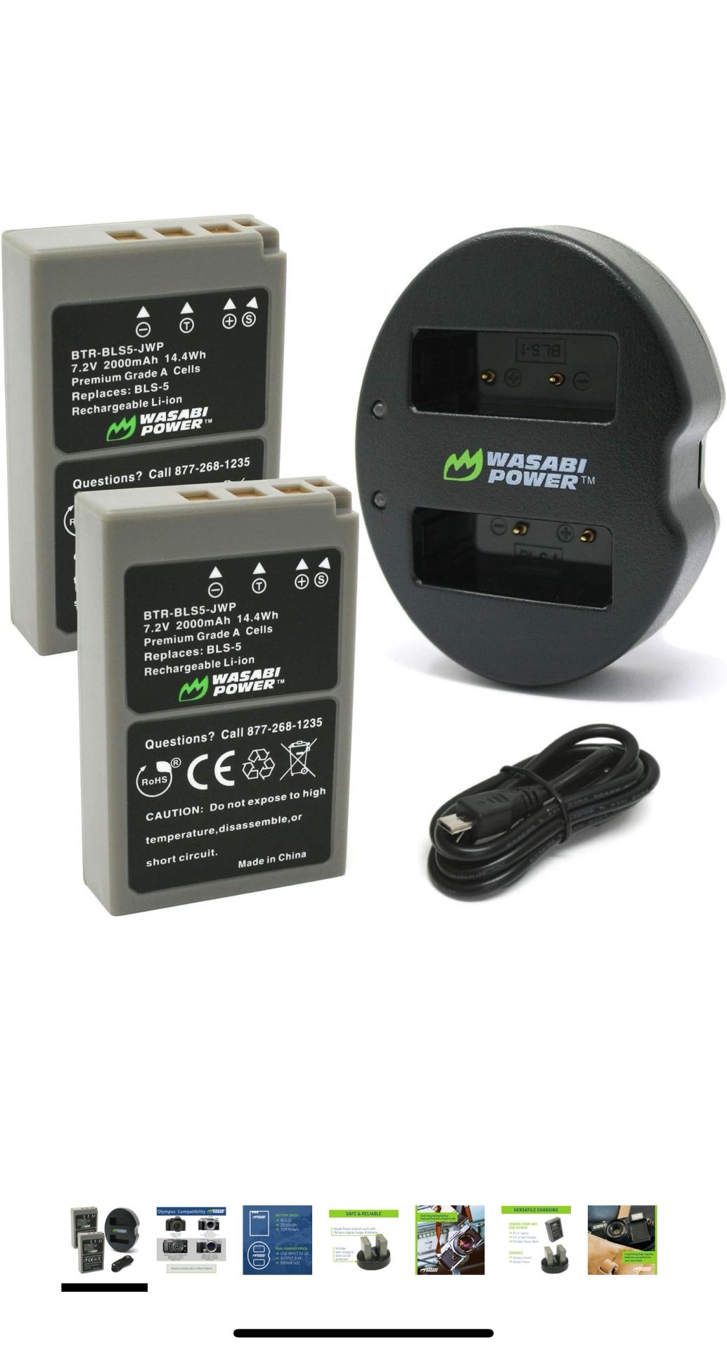 Wasabi Power Battery (2-Pack), Dual Charger for Olympus BLS-5, BLS-50, PS-BLS5, BLS-1, PS-BLS1, E-420, E-450, E-600, E-620, Pen E-P1, E-P2, E-P3, E-PL