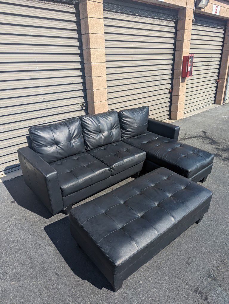 Black Small Sectional Couch & Ottoman