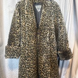 Classic “Mob Wife” Vintage J. Percy for Marvin Richards Faux Leopard Fur Swing Coat (XS)