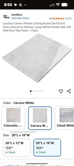 Carrara Marble Cutting Board 20x16 Inch, Pastry Board For Kitchen, Large White Marble Slab Gift With Non-Slip Feets, 1 Piece