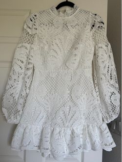 Aqua long sleeveallover lace white mini dress XS