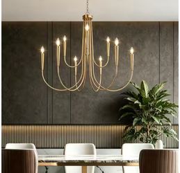 41.3 in. Modern Classic Plated Brass Foyer Chandelier, 9-Light 2-Tier Candlestick Dining Room Living Room Hanging Light