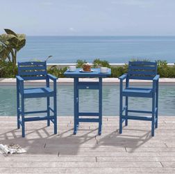 3-Piece Bar Height Patio Table and Chairs Set, HDPE Wood Grain Outdoor Bar Table and Chairs with Heart Cutout Design, Weather-Resistant Bar Height Fur