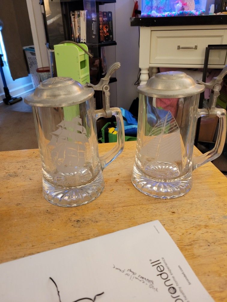 2- Vintage Old Spice After Shave Nautical Glass Stein