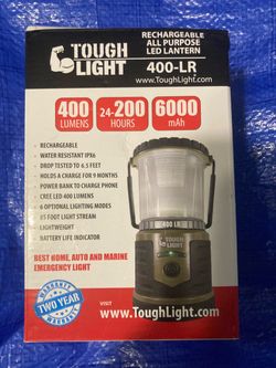 Tough Light USB Rechargeable Camping Lantern, 400 Lumens LED Lantern, Hanging Tent Lamp, 6000mAh Power Bank, 200 Hour, 6 Modes, for Outdoors & Emergen
