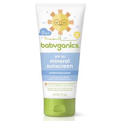 Babyganics SPF 50 Baby Mineral Sunscreen Lotion | UVA UVB Protection | Octinoxate & Oxybenzone Free | Water Resistant, Value Size, 6oz