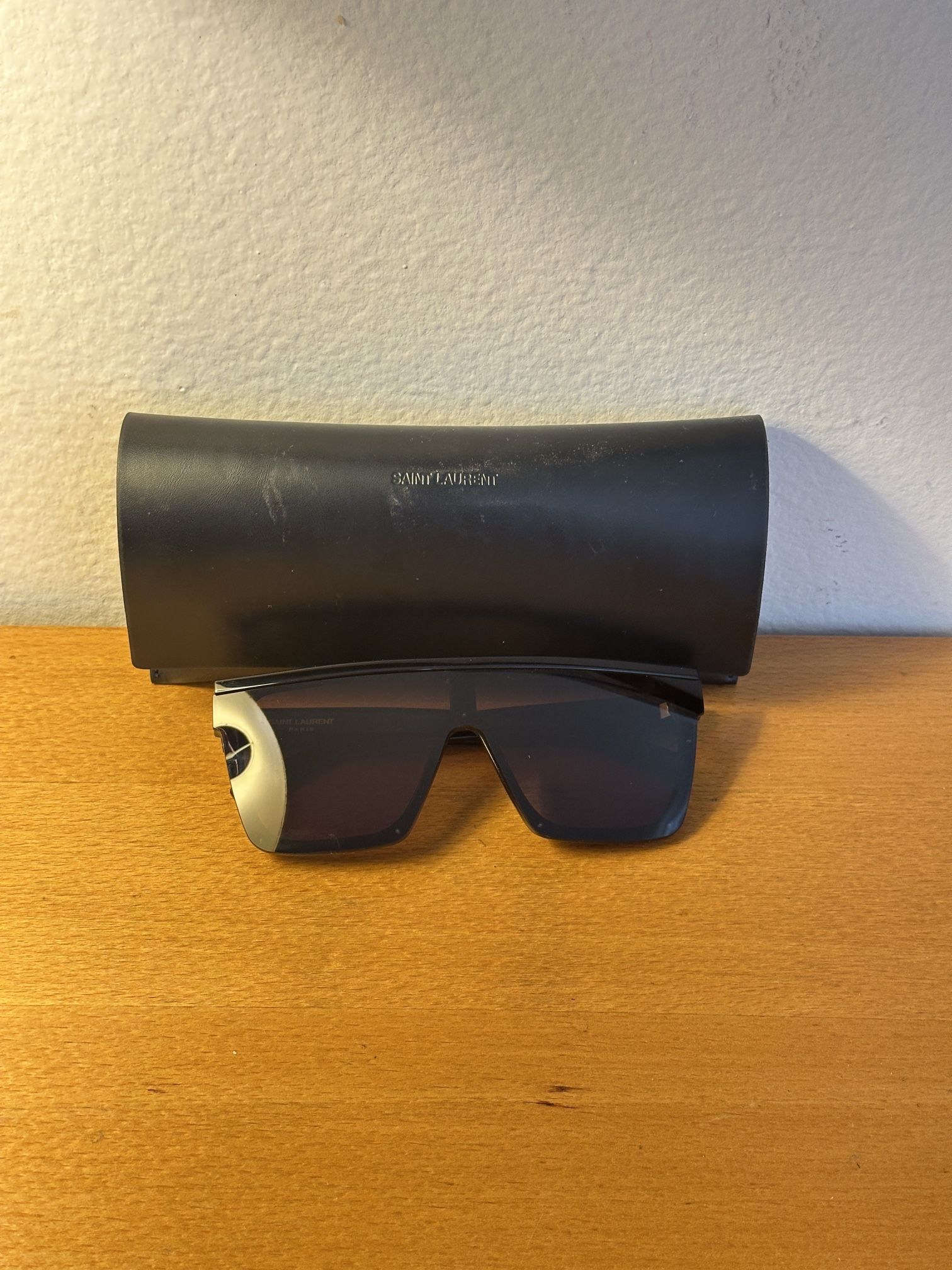 YSL Oversized Black Shield Sunglasses Saint Laurent Black Oversized Wrap Sunglasses main image 3