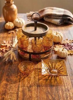 Vintage 1970s MCM Amber Glass Fall Hosting Set