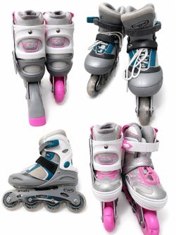2 Pairs Adjustable Inline Skates / Roller Blades – Kids + Teen/Adult – Excellent Condition