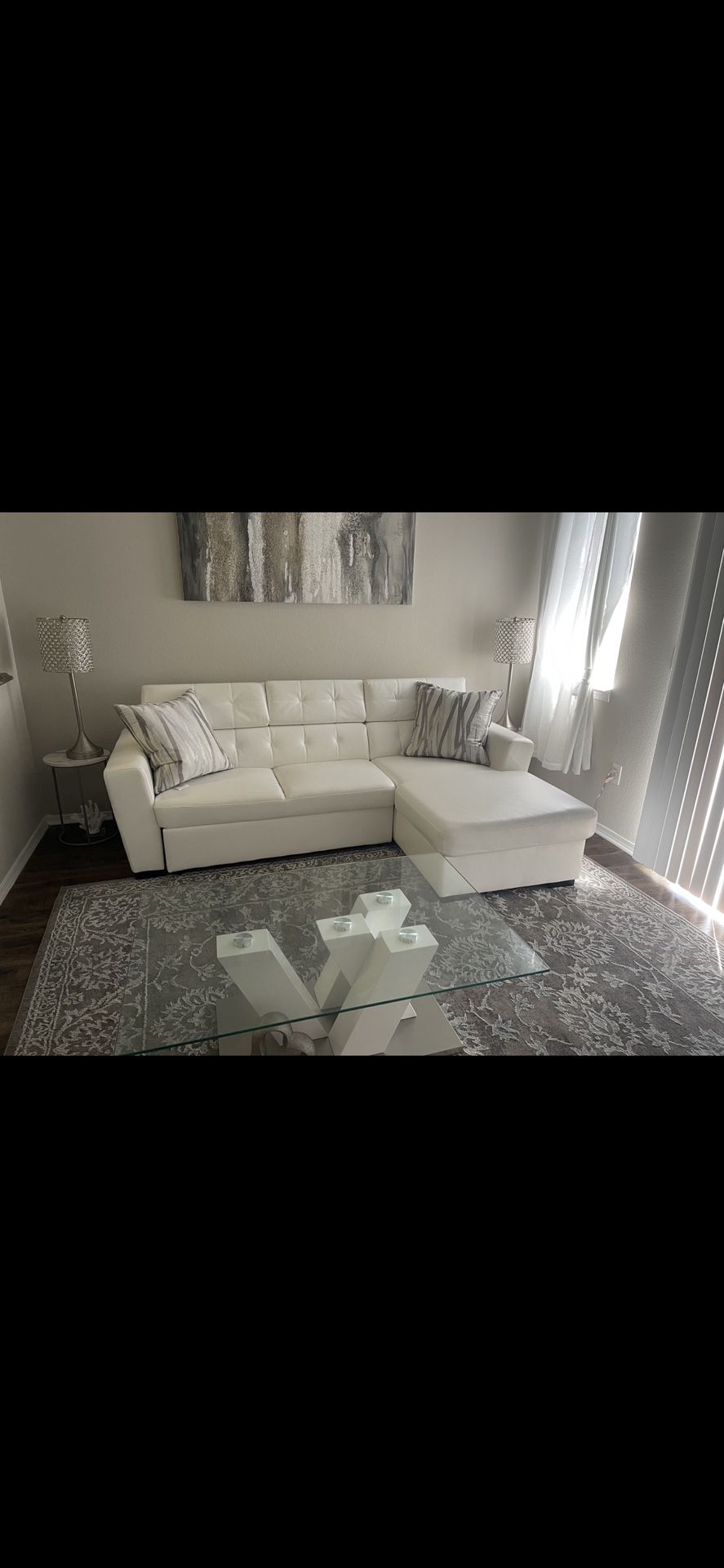 White Storage Chaise With Pull Out Sleeping  Sofa