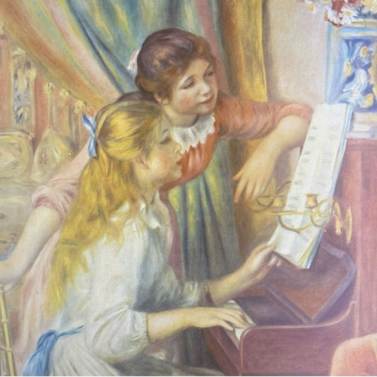 GIRLS AT THE PIANO 1893 Pierre Auguste Renoir Fine Art Print 1950’s Vintage Orig Yugoslavia Printed Antique Collectible Impressionist Artist Ephemera,All Products : American Fashion Style Bags On Sale