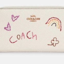 COACH Medium ID Zip WalletWith Diary Embroidery in Gold/ Chalk