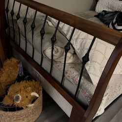 Full Size Wood/ Rod Iron W Box Spring & Mattress