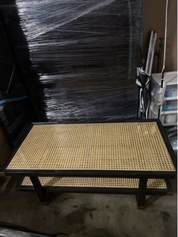 Two tier rattan coffee table with glass tops. Moving sale/priced to sell