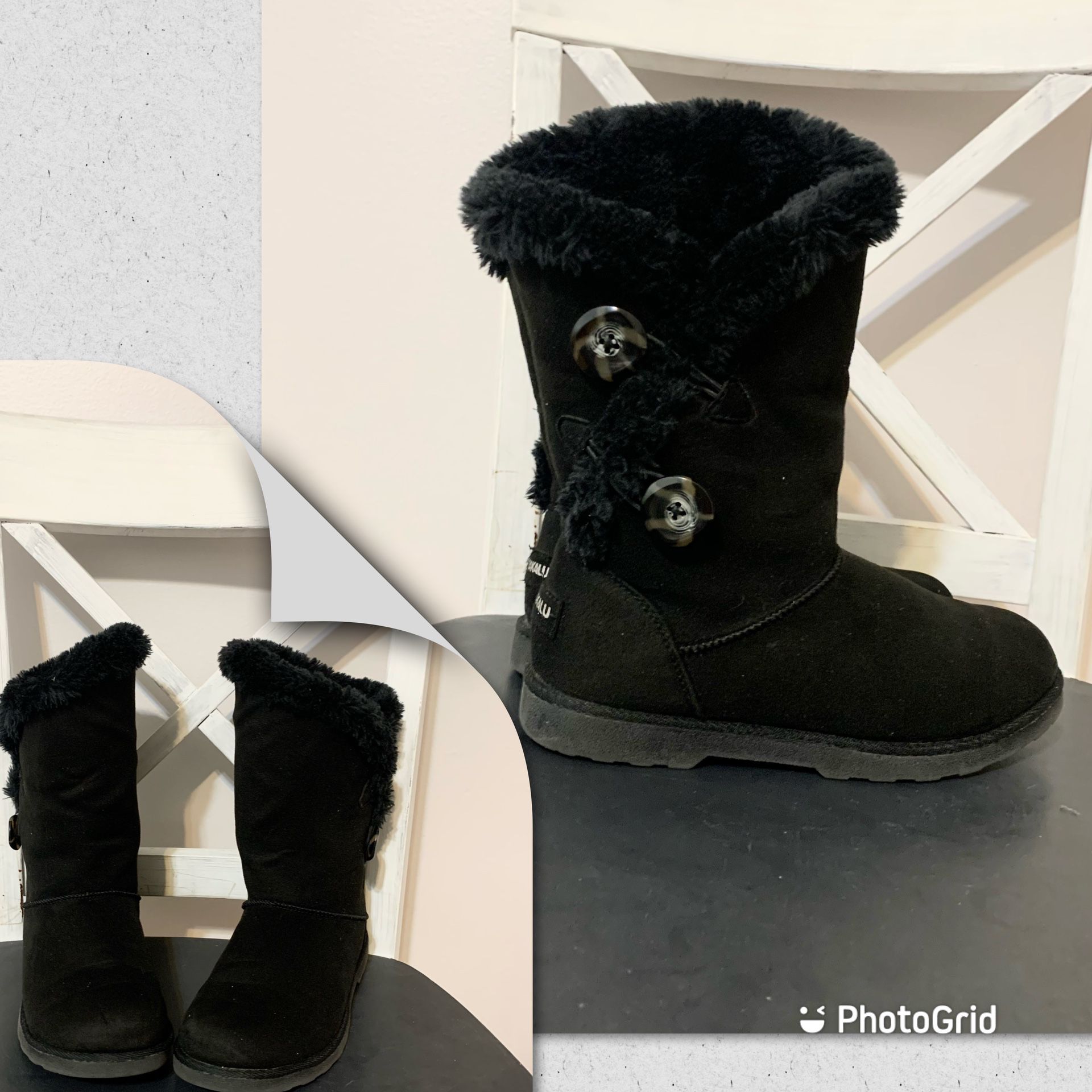 MAKALU faux fur black winter snow boots womens 6.5