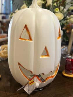 White Plastic Jack-O-Lantern Light-Up Decoration
