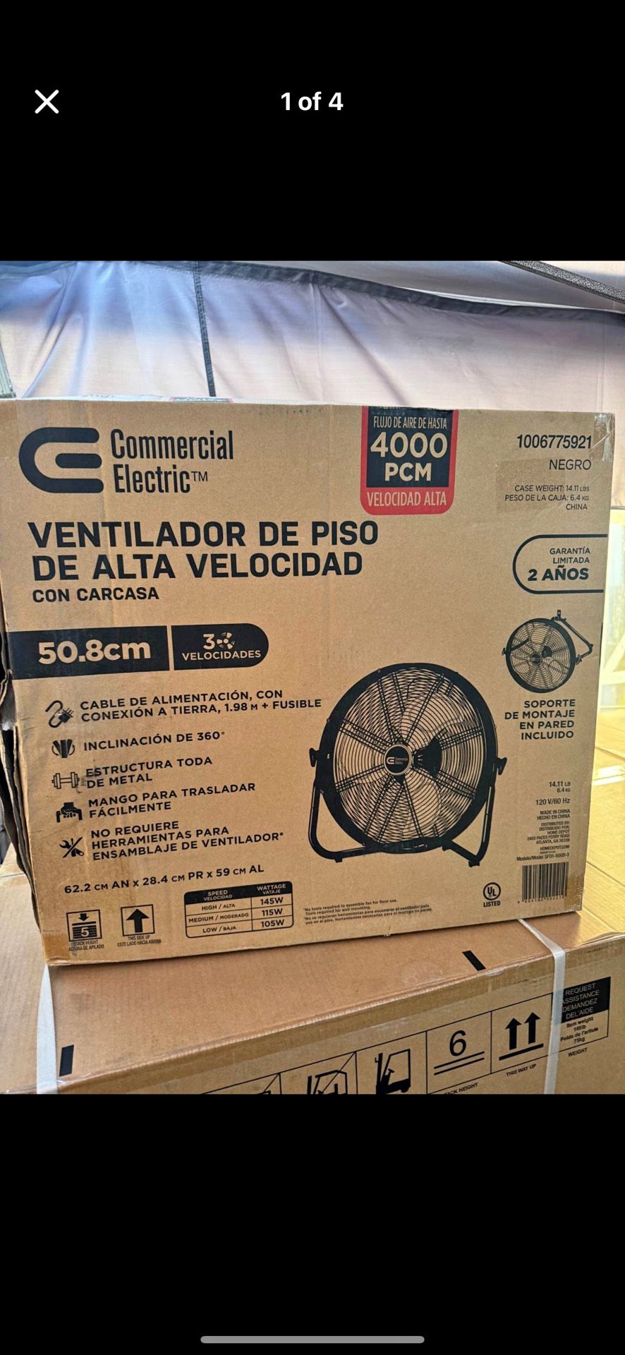 Commercial Electric 20 in. 3-Speed High Velocity Shroud Floor Fan