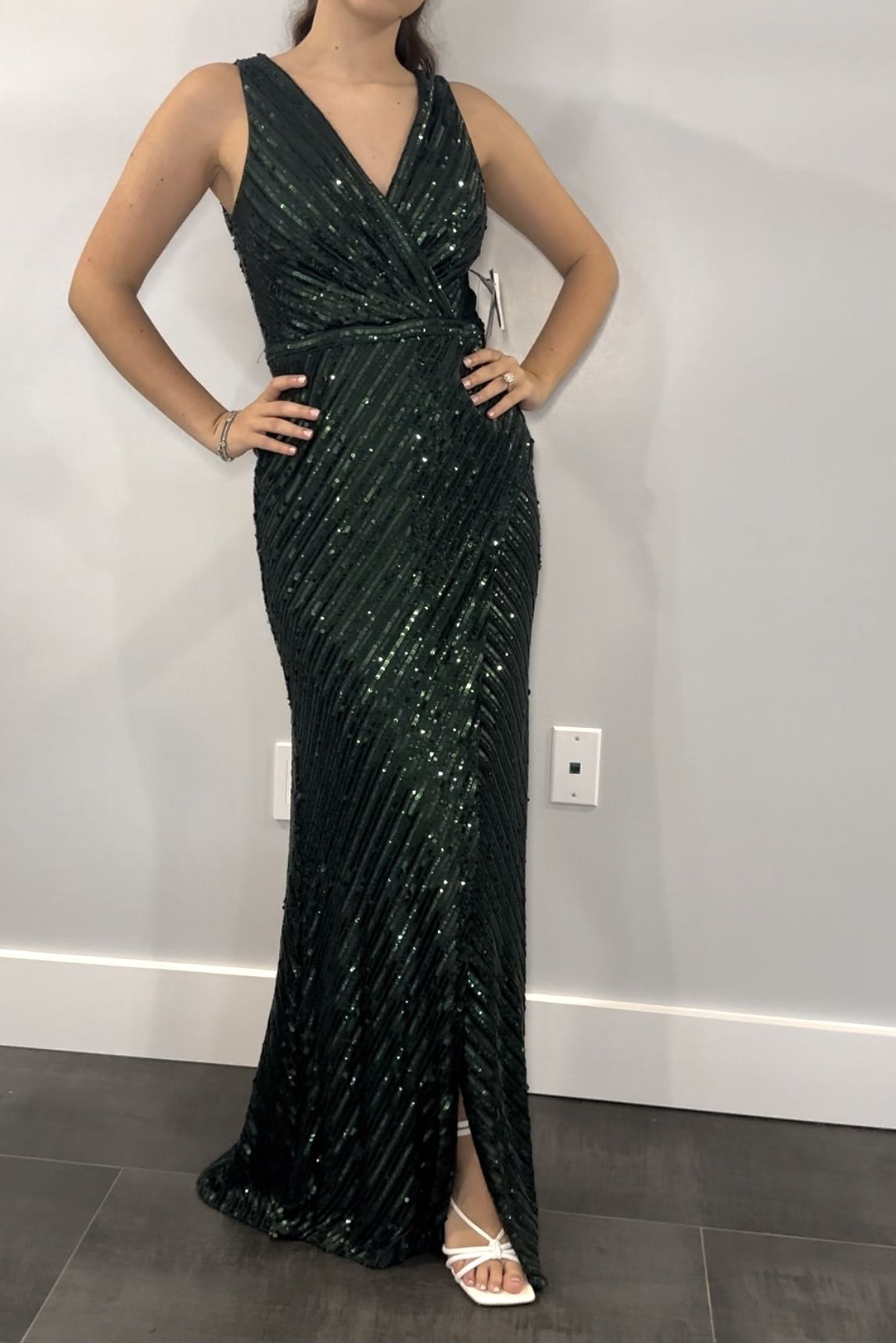 Emerald Green Ruched Sequin event Dress