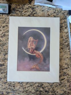 Mermaid pictures , moon home decor, Delomare mermaid on the moon print, mermaid wall art