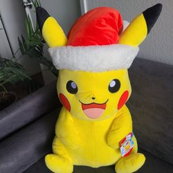 Giant Pikachu Plushie With Santa Hat