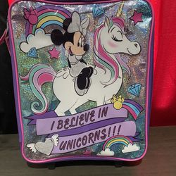 Disney Minnie Mouse I Believe in Unicorns Rolling Backpack Luggage/Carry-On Case
