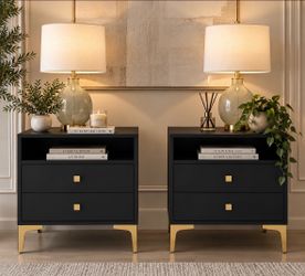 Set of 2 Nightstands with Wireless Charger Station Modern Bedside Tables K-53
