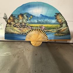 Large Vintage Asian Hand painted Fan