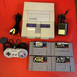 Super Nintendo (SNES) Console Bundle w/ 4 of Games