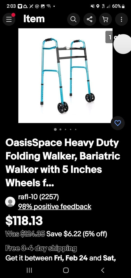 OasisSpace Heavy Duty Folding Walker