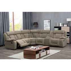 TAN Fabric Modular 6pc Sectional w/ Manual Recliner